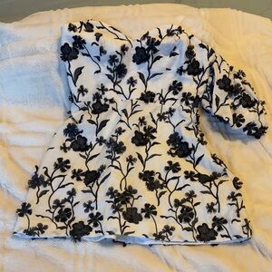 Anthropologie Black Floral Decal Detail Summer Top